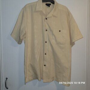 VINTAGE Gordon Clothing Co Shirt Mens XL Ivory Hawaiian Jacquard  Print Button